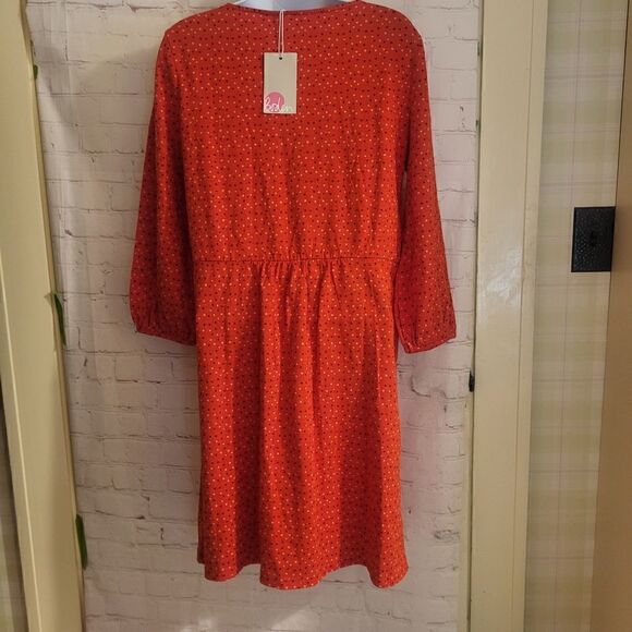 NWT Boden "Odelia" Red Star Print Drop Waist Cotton Jersey Dress Sz.8 Ret.$135 - Picture 4 of 8